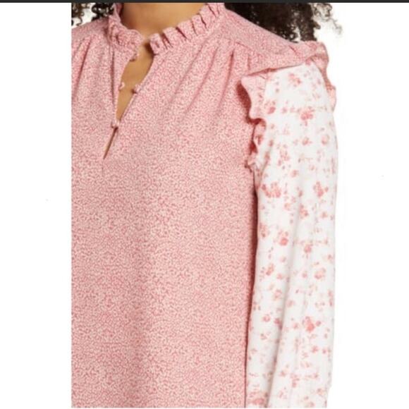 NWT Rachel Parcell floral pink cheetah ruffle top - Picture 3 of 10